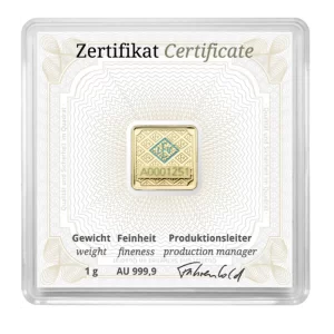 Geiger Edelmetalle, Original Square 1 Gram Gold Bar in Capsule