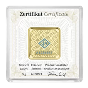 Geiger Edelmetalle, Original Square 5 Gram Gold Bar in Capsule