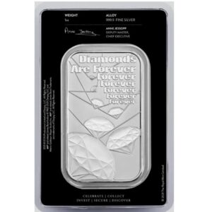 Royal Mint, 2021 007 JAMES BOND DIAMONDS ARE FOREVER 1 OZ .9999 FINE SILVER BAR  - BLISTER PACK