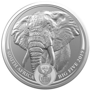 South Africa Mint, 2019 South Africa Big Five Elephant 1 oz .999 Silver Coin in Capsule