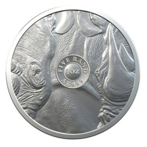 South African Mint, 2020 South Africa Big Five Rhino 1 oz .999 Silver Coin in Capsule