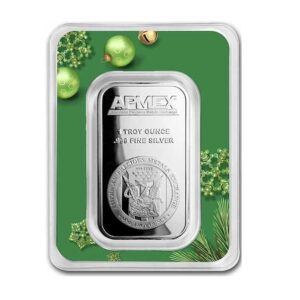 APMEX, Green Festive Holiday 1 oz Silver Bar in TEP