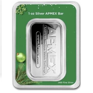 APMEX, Green Festive Holiday 1 oz Silver Bar in TEP