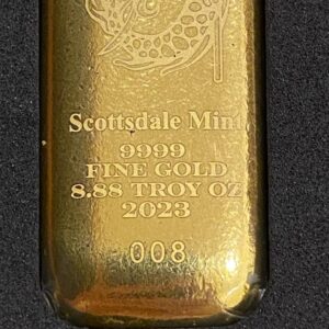 Scottsdale Mint, 2023 Lucky Dragon 8.88 oz Gold Bar in wooden case, serial no. 8