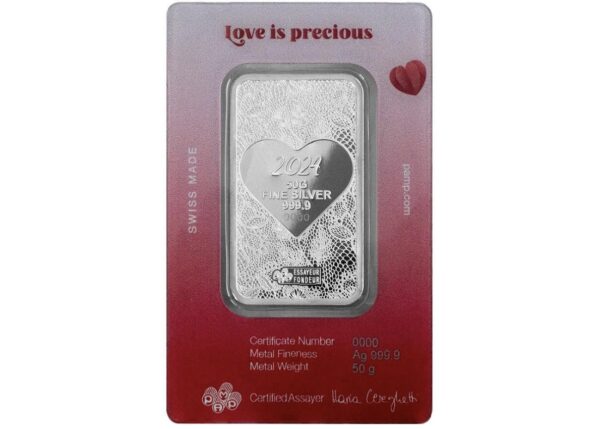 Pamp Suisse, 2024 Love is Precious 50 Gram Silver Hologram Bar - Image 2