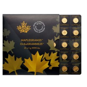 Royal Canadian Mint, 2021 25x1 gram Gold Maple Leafs Maplegram25™ In Assay Sleeve