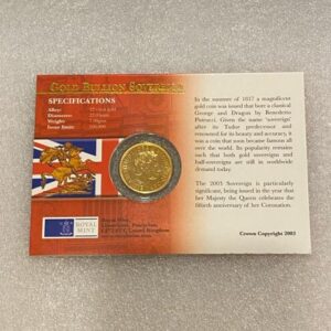 Royal Mint, 2003 United Kingdom Gold Bullion Sovereign 50th Year Coronation Anniversary