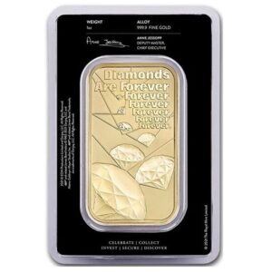 Royal Mint, 2021 007 James Bond Diamonds are Forever 1oz Gold Bar in Assay