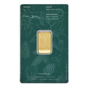 Royal Mint, Merry Christmas 5 Gram Gold Minted Bar in Green Assay