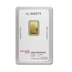 Credit Suisse, Statue of Liberty 2 Gram Gold Bar in Assay