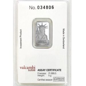 Credit Suisse, Statue of Liberty 5 Gram Platinum Bar in Assay