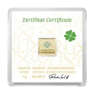 Geiger Edelmetalle, Original Square 1 Gram Gold Bar in Capsule (Four Leafs Clove)