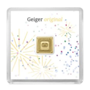 Geiger Edelmetalle, Original Square 1 Gram Gold Bar in Capsule (Fireworks Congrats)