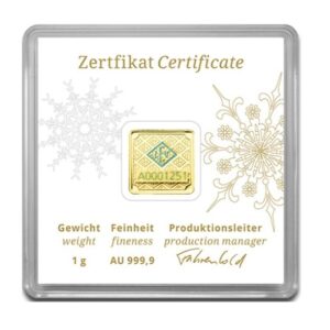 Geiger Edelmetalle, Original Square 1 Gram Gold Bar in Capsule (Merry Christmas)