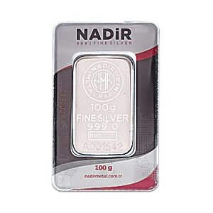 Nadir Metal Rafineri, 100 Gram Silver Minted Bar in Assay