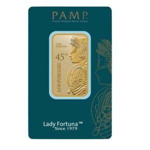 Pamp Suisse, 45th Anniversary of Lady Fortuna 1 oz Gold Minted Bar in Assay