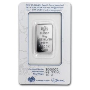 Pamp Suisse, Lady Fortuna 10 Gram Silver Minted Bar in Assay