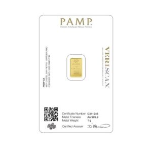 Pamp Suisse, Lady Fortuna 1 Gram Gold Minted Bar in Assay