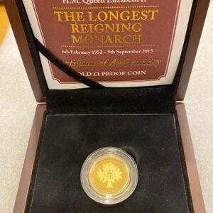 Royal Mint, 2015 Jersey Proof Longest Reigning Monarch £1 Gold Coin