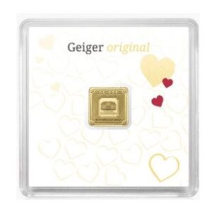 Geiger Edelmetalle, Original Square 1 Gram Gold Bar in Capsule - Heart (Restocking, coming soon)