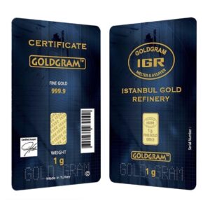 Instanbul Gold Refinery, 1 Gram Gold Minted Bar in Blue Assay Card