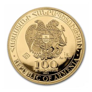 Armenia, 2023 Noah’s Ark 100 Dram 1 Gram Gold Coin in Capsule