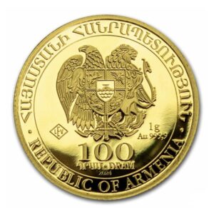 Armenia, 2024 Noah's Ark 100 Dram 1 Gram Gold Coin in Capsule