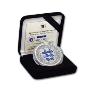 2018 1 oz Silver British Royal Arms of England Gibraltar Reverse Proof Coins (Blue)