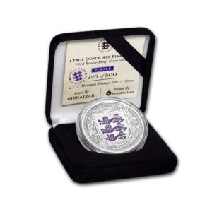 2018 1 oz Silver British Royal Arms of England Gibraltar Reverse Proof Coins (Purple)