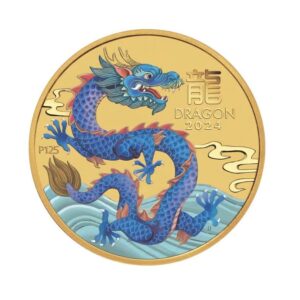 Perth Mint, 2024 1/10oz Australia Lunar Series III - Year of the Dragon .9999 Gold Coloured BU Coin (In Stock)