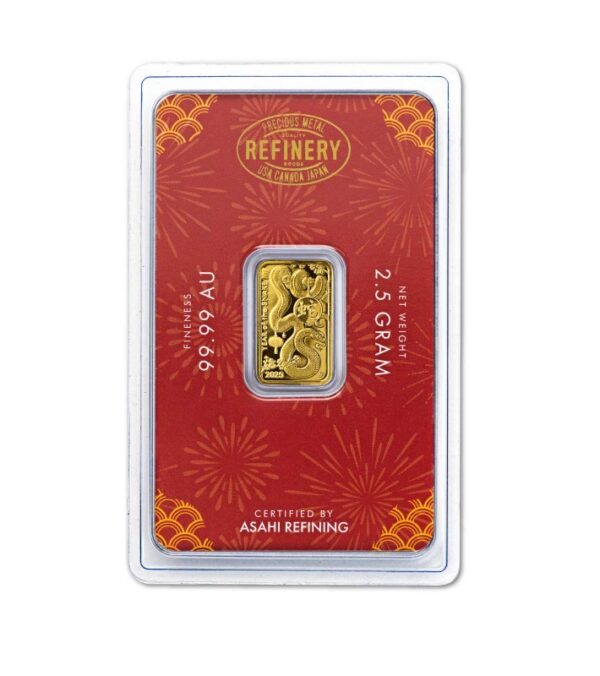 Asahi Refining, 2025 Year of the Snake 2.5 Gram Gold Bar in Assay