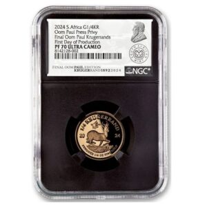 South Africa Mint, 2024 South Africa 1/4-oz Gold Oom Paul Press Krugerrand Proof NGC PF70UC First Day of Issue