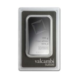 Valcambi Suisse, 100 Gram Silver Bar in Assay