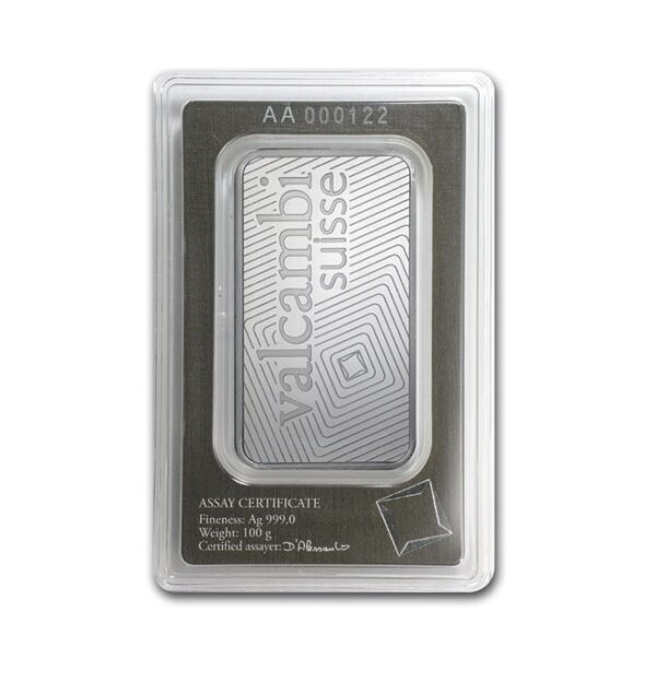 Valcambi Suisse, 100 Gram Silver Bar in Assay - Image 2