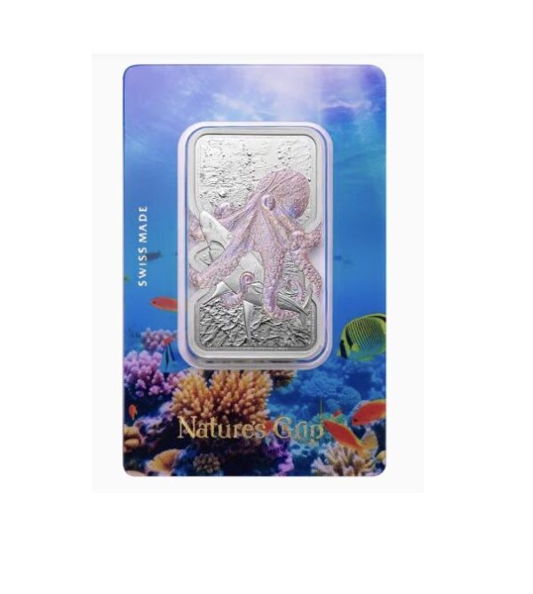 Pamp Suisse, Niue 1 oz Silver Nature’s Grip Giant Octopus $2 Bar in Assay (ETA end of Feb)