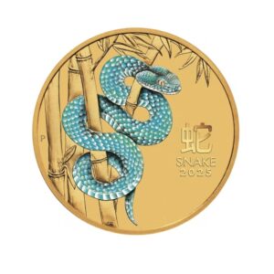 Perth Mint, 2025 1/10oz Australia Lunar Series III – Year of the Snake .9999 Gold Coloured BU Coin