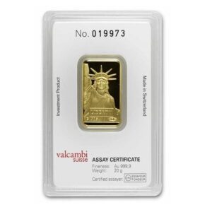 Credit Suisse, Statue of Liberty 20 Gram Gold Bar in Assay Card