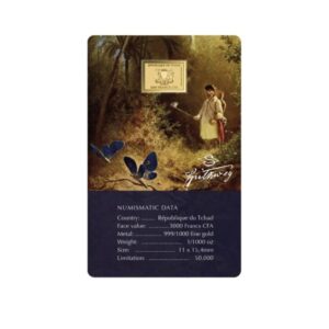 1/1000 oz 999 Fine Gold 3000 CFA Francs Chad Carl Spitzweg Paintings – Butterfly Hunter Coin-Bar In Assay