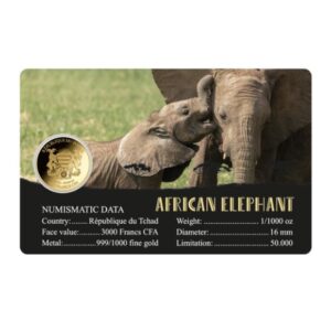 1/1000 oz 999 Fine Gold 3000 CFA Francs Chad African Elephant Coin In Assay
