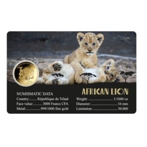 1/1000 oz 999 Fine Gold 3000 CFA Francs Chad African Lion Coin In Assay