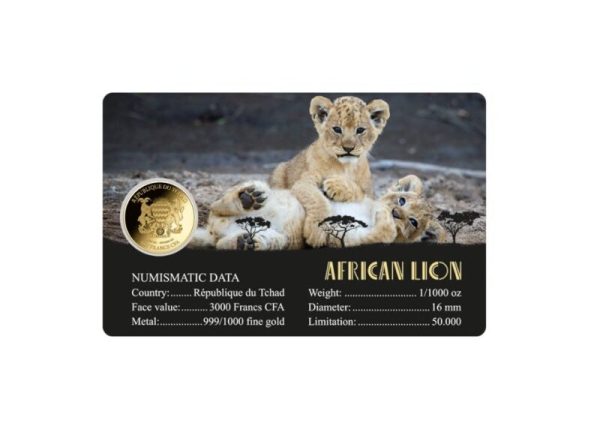 1/1000 oz 999 Fine Gold 3000 CFA Francs Chad African Lion Coin In