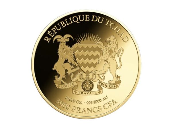 1/1000 oz 999 Fine Gold 3000 CFA Francs Chad African Lion Coin In