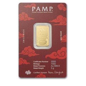 2025 5 gram Gold Bar - PAMP Good Luck: Yellow Dragon In Assay