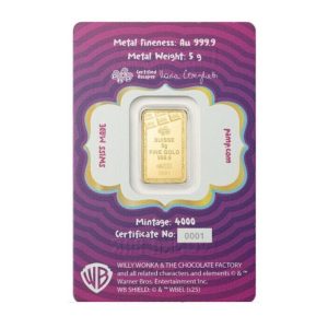 Pamp Suisse, 2025 Willy Wonka The Chocolate Factory 5 Gram .9999 Gold Bar with Sleeve