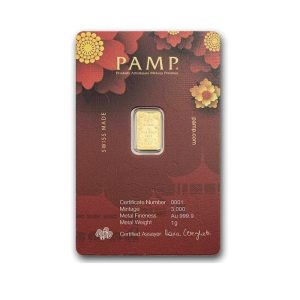 Pamp Suisse, Good Luck Cat 1 Gram .9999 Gold Bar with Sleeve