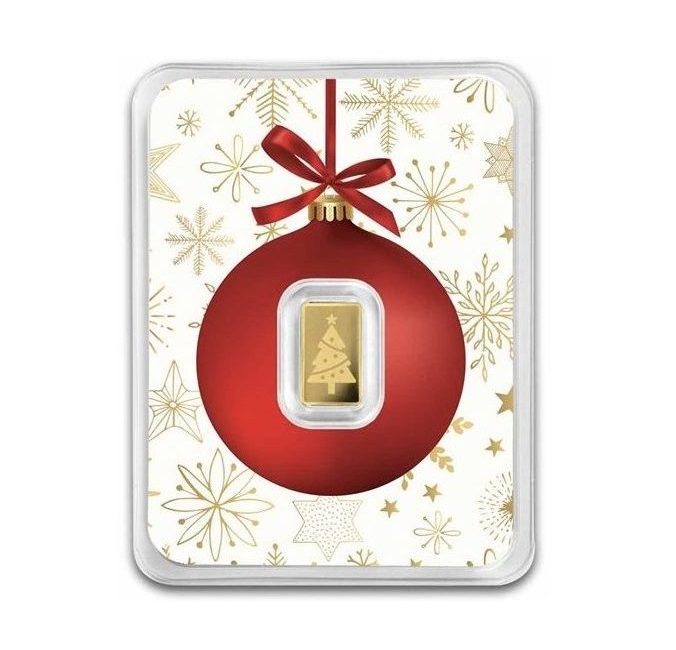 1/2 gram Gold Bar - Christmas Tree with Red Ornament Card in TEP