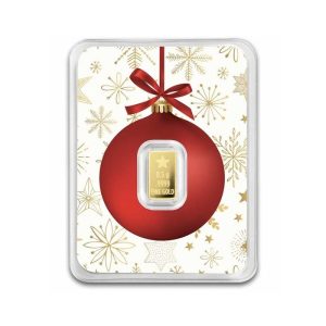 1/2 gram Gold Bar - Christmas Tree with Red Ornament Card in TEP