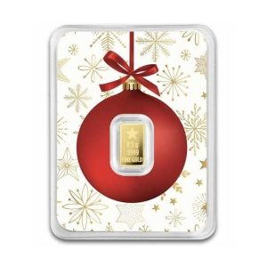 1/2 gram Gold Bar - Christmas Tree  with Red Ornament Card in TEP