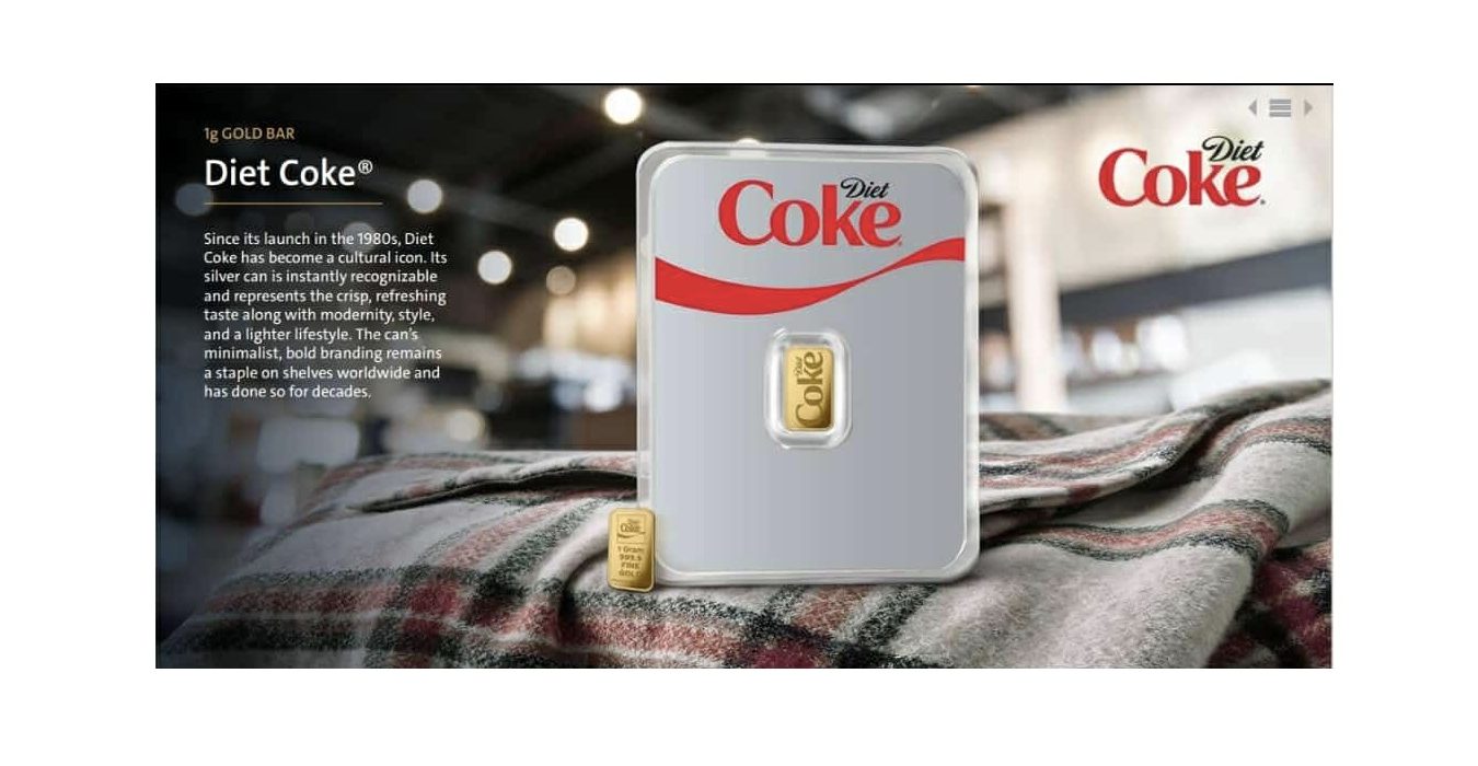 Diet Coke 1 Gram .9999 Gold Bar in TEP