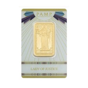Pamp Suisse, Lady of Justice 1 oz Gold Bar in Assay